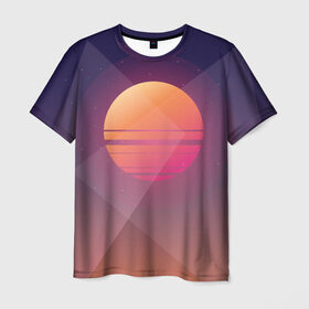 Мужская футболка 3D с принтом Заход Солнца Ретро в Кировске, 100% полиэфир | прямой крой, круглый вырез горловины, длина до линии бедер | 