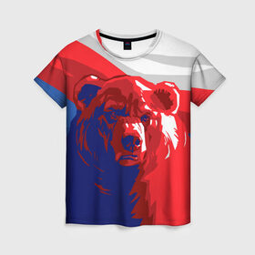 Женская футболка 3D с принтом Российский медведь в Кировске, 100% полиэфир ( синтетическое хлопкоподобное полотно) | прямой крой, круглый вырез горловины, длина до линии бедер | russia | russian bear | патриот | родина | россия | русский медведь | триколор