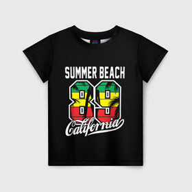 Детская футболка 3D с принтом Калифорния в Кировске, 100% гипоаллергенный полиэфир | прямой крой, круглый вырез горловины, длина до линии бедер, чуть спущенное плечо, ткань немного тянется | beach | cali | california | summer | usa | для отдыха | для отпуска | калифорния | летние | лето | море | океан | отпуск | пальмы | пляж | сша