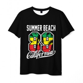 Мужская футболка 3D с принтом Калифорния в Кировске, 100% полиэфир | прямой крой, круглый вырез горловины, длина до линии бедер | Тематика изображения на принте: beach | cali | california | summer | usa | для отдыха | для отпуска | калифорния | летние | лето | море | океан | отпуск | пальмы | пляж | сша