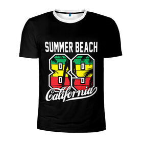 Мужская футболка 3D спортивная с принтом Калифорния в Кировске, 100% полиэстер с улучшенными характеристиками | приталенный силуэт, круглая горловина, широкие плечи, сужается к линии бедра | beach | cali | california | summer | usa | для отдыха | для отпуска | калифорния | летние | лето | море | океан | отпуск | пальмы | пляж | сша