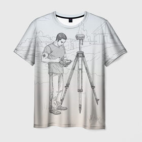 Мужская футболка 3D с принтом Парень с контроллером в Кировске, 100% полиэфир | прямой крой, круглый вырез горловины, длина до линии бедер | Тематика изображения на принте: surveyor | геодезист | геодезия