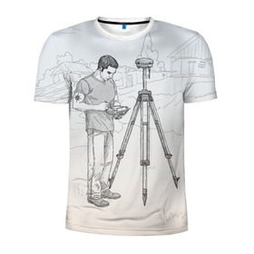 Мужская футболка 3D спортивная с принтом Парень с контроллером в Кировске, 100% полиэстер с улучшенными характеристиками | приталенный силуэт, круглая горловина, широкие плечи, сужается к линии бедра | surveyor | геодезист | геодезия