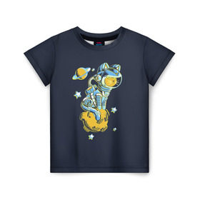 Детская футболка 3D с принтом Кот космонавт в Кировске, 100% гипоаллергенный полиэфир | прямой крой, круглый вырез горловины, длина до линии бедер, чуть спущенное плечо, ткань немного тянется | Тематика изображения на принте: 