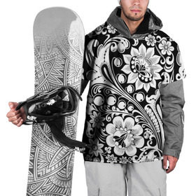Накидка на куртку 3D с принтом Хохлома чб в Кировске, 100% полиэстер |  | народный | орнамент | роспись | традиционный