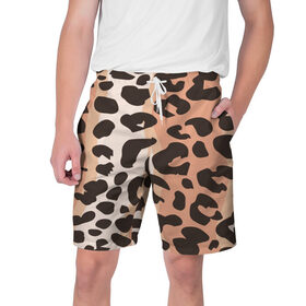 Мужские шорты 3D с принтом Леопард в Кировске,  полиэстер 100% | прямой крой, два кармана без застежек по бокам. Мягкая трикотажная резинка на поясе, внутри которой широкие завязки. Длина чуть выше колен | 