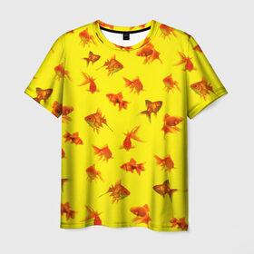 Мужская футболка 3D с принтом Золотая рыбка в Кировске, 100% полиэфир | прямой крой, круглый вырез горловины, длина до линии бедер | 