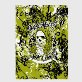 Скетчбук с принтом Santa Muerte в Кировске, 100% бумага
 | 48 листов, плотность листов — 100 г/м2, плотность картонной обложки — 250 г/м2. Листы скреплены сверху удобной пружинной спиралью | ангел | демон | дьявол | кости | монстр | призрак | святая | традиция | череп | яркие