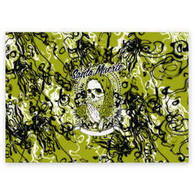 Поздравительная открытка с принтом Santa Muerte в Кировске, 100% бумага | плотность бумаги 280 г/м2, матовая, на обратной стороне линовка и место для марки
 | Тематика изображения на принте: ангел | демон | дьявол | кости | монстр | призрак | святая | традиция | череп | яркие