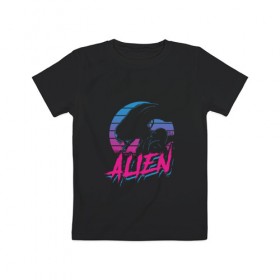 Детская футболка хлопок с принтом Alien 80 в Кировске, 100% хлопок | круглый вырез горловины, полуприлегающий силуэт, длина до линии бедер | Тематика изображения на принте: 80е | alien | вэйв | мода | ретро | ридли | скотт | хищник | чужой