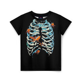 Детская футболка 3D с принтом Ребра из Воды в Кировске, 100% гипоаллергенный полиэфир | прямой крой, круглый вырез горловины, длина до линии бедер, чуть спущенное плечо, ткань немного тянется | анатомия | вода | океан | рыбы | скелет