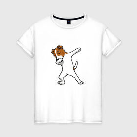 Женская футболка хлопок с принтом джек победитель в Кировске, 100% хлопок | прямой крой, круглый вырез горловины, длина до линии бедер, слегка спущенное плечо | джек | джек рассел | рассел | терьер