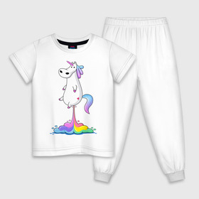 Детская пижама хлопок с принтом Единорог радуга в Кировске, 100% хлопок |  брюки и футболка прямого кроя, без карманов, на брюках мягкая резинка на поясе и по низу штанин
 | Тематика изображения на принте: rainbow | unicorn | радужный