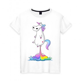 Женская футболка хлопок с принтом Единорог радуга в Кировске, 100% хлопок | прямой крой, круглый вырез горловины, длина до линии бедер, слегка спущенное плечо | rainbow | unicorn | радужный