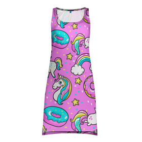 Платье-майка 3D с принтом Котики и Единороги в Кировске, 100% полиэстер | полуприлегающий силуэт, широкие бретели, круглый вырез горловины, удлиненный подол сзади. | единорог | мороженое | пони | пончики | радуга | розовый