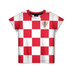 Детская футболка 3D с принтом Хорватия домашняя форма 2018 в Кировске, 100% гипоаллергенный полиэфир | прямой крой, круглый вырез горловины, длина до линии бедер, чуть спущенное плечо, ткань немного тянется | 