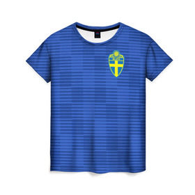 Женская футболка 3D с принтом Швеция гостевая форма ЧМ 2018 в Кировске, 100% полиэфир ( синтетическое хлопкоподобное полотно) | прямой крой, круглый вырез горловины, длина до линии бедер | гостевая форма | сборная швеции | футбольная форма | швеция