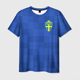 Мужская футболка 3D с принтом Швеция гостевая форма ЧМ 2018 в Кировске, 100% полиэфир | прямой крой, круглый вырез горловины, длина до линии бедер | Тематика изображения на принте: гостевая форма | сборная швеции | футбольная форма | швеция