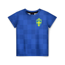 Детская футболка 3D с принтом Швеция гостевая форма ЧМ 2018 в Кировске, 100% гипоаллергенный полиэфир | прямой крой, круглый вырез горловины, длина до линии бедер, чуть спущенное плечо, ткань немного тянется | Тематика изображения на принте: гостевая форма | сборная швеции | футбольная форма | швеция