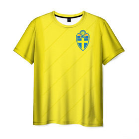 Мужская футболка 3D с принтом Швеция домашняя форма ЧМ 2018 в Кировске, 100% полиэфир | прямой крой, круглый вырез горловины, длина до линии бедер | домашняя форма | сборная швеции | футбол | футбольная форма | швеция