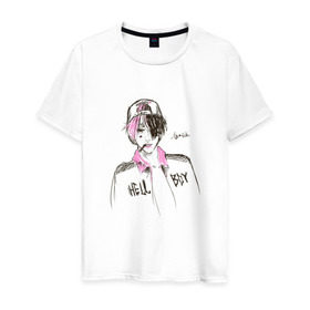 Мужская футболка хлопок с принтом Lil Peep Hellboy в Кировске, 100% хлопок | прямой крой, круглый вырез горловины, длина до линии бедер, слегка спущенное плечо. | Тематика изображения на принте: lil peep | лил пип