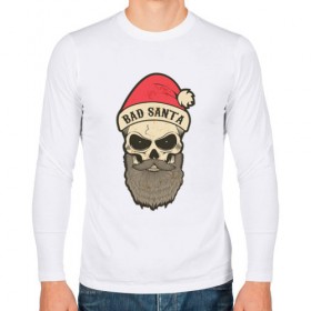 Мужской лонгслив хлопок с принтом Санта череп в Кировске, 100% хлопок |  | skull | бородатый | рождество | санта клаус