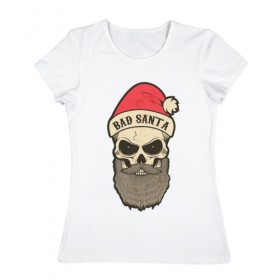 Женская футболка хлопок с принтом Санта череп в Кировске, 100% хлопок | прямой крой, круглый вырез горловины, длина до линии бедер, слегка спущенное плечо | skull | бородатый | рождество | санта клаус