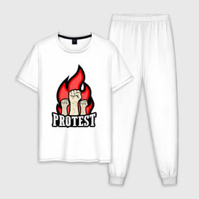 Мужская пижама хлопок с принтом Протест в Кировске, 100% хлопок | брюки и футболка прямого кроя, без карманов, на брюках мягкая резинка на поясе и по низу штанин
 | борьба | кулаки | пламя | протест | революция