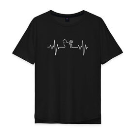 Мужская футболка хлопок Oversize с принтом HeartbeatCat в Кировске, 100% хлопок | свободный крой, круглый ворот, “спинка” длиннее передней части | animal | cat | cute | heart | kitty | meow | pet | животное | кот | котенок | котики | мяу | сердце