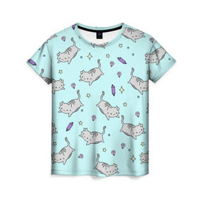 Женская футболка 3D с принтом Кавайные котики в Кировске, 100% полиэфир ( синтетическое хлопкоподобное полотно) | прямой крой, круглый вырез горловины, длина до линии бедер | animal | cat | cute | kitty | meow | pet | животное | кот | котенок | котики | мяу