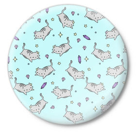Значок с принтом Кавайные котики в Кировске,  металл | круглая форма, металлическая застежка в виде булавки | animal | cat | cute | kitty | meow | pet | животное | кот | котенок | котики | мяу