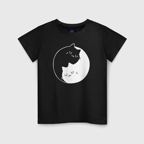 Детская футболка хлопок с принтом Инь Янь в Кировске, 100% хлопок | круглый вырез горловины, полуприлегающий силуэт, длина до линии бедер | Тематика изображения на принте: cat | kitty | животное | инь ян | кот | котенок | котики
