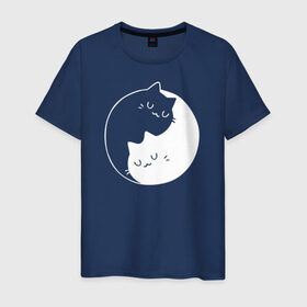 Мужская футболка хлопок с принтом Инь Янь в Кировске, 100% хлопок | прямой крой, круглый вырез горловины, длина до линии бедер, слегка спущенное плечо. | cat | kitty | животное | инь ян | кот | котенок | котики