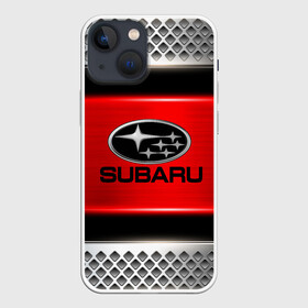 Чехол для iPhone 13 mini с принтом SUBARU в Кировске,  |  | auto | automobile | car | carbon | machine | motor | motor car | sport car | subaru | автомашина | бренд | легковой автомобиль | марка | спортивный автомобиль | тачка