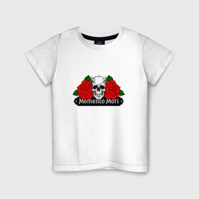 Детская футболка хлопок с принтом Memento mori / Помни о смерти в Кировске, 100% хлопок | круглый вырез горловины, полуприлегающий силуэт, длина до линии бедер | rock | roses | skull | розы | череп