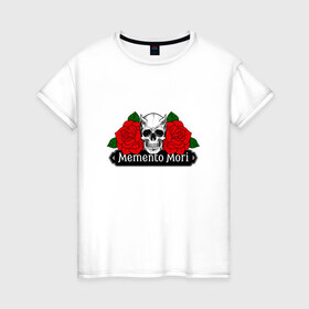 Женская футболка хлопок с принтом Memento mori / Помни о смерти в Кировске, 100% хлопок | прямой крой, круглый вырез горловины, длина до линии бедер, слегка спущенное плечо | rock | roses | skull | розы | череп