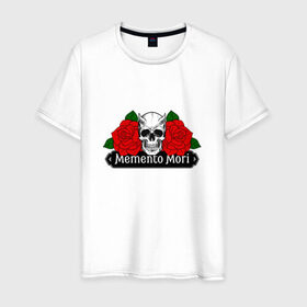 Мужская футболка хлопок с принтом Memento mori / Помни о смерти в Кировске, 100% хлопок | прямой крой, круглый вырез горловины, длина до линии бедер, слегка спущенное плечо. | rock | roses | skull | розы | череп