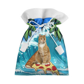 Подарочный 3D мешок с принтом Сёрфинг на Пицце в Кировске, 100% полиэстер | Размер: 29*39 см | cat | palm | pizza | surfing | wave | волна | животное | кот | пальмы | пицца | серфинг