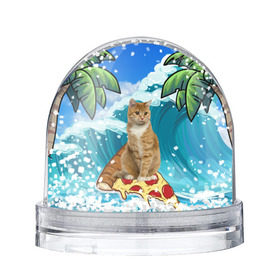 Водяной шар с принтом Сёрфинг на Пицце в Кировске, Пластик | Изображение внутри шара печатается на глянцевой фотобумаге с двух сторон | cat | palm | pizza | surfing | wave | волна | животное | кот | пальмы | пицца | серфинг