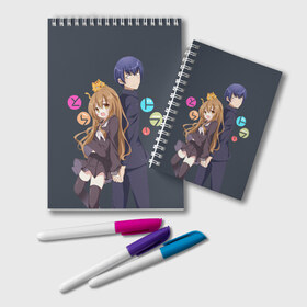 Блокнот с принтом Toradora в Кировске, 100% бумага | 48 листов, плотность листов — 60 г/м2, плотность картонной обложки — 250 г/м2. Листы скреплены удобной пружинной спиралью. Цвет линий — светло-серый
 | anime | аниме | карманный тигр | торадора toradora айсака тайга