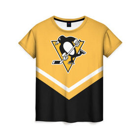 Женская футболка 3D с принтом Pittsburgh Penguins (Форма 1) в Кировске, 100% полиэфир ( синтетическое хлопкоподобное полотно) | прямой крой, круглый вырез горловины, длина до линии бедер | Тематика изображения на принте: питтсбург пингвинз