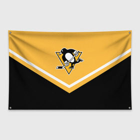 Флаг-баннер с принтом Pittsburgh Penguins (Форма 1) в Кировске, 100% полиэстер | размер 67 х 109 см, плотность ткани — 95 г/м2; по краям флага есть четыре люверса для крепления | питтсбург пингвинз