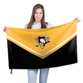 Флаг 3D с принтом Pittsburgh Penguins (Форма 1) в Кировске, 100% полиэстер | плотность ткани — 95 г/м2, размер — 67 х 109 см. Принт наносится с одной стороны | питтсбург пингвинз