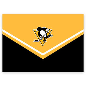 Поздравительная открытка с принтом Pittsburgh Penguins (Форма 1) в Кировске, 100% бумага | плотность бумаги 280 г/м2, матовая, на обратной стороне линовка и место для марки
 | питтсбург пингвинз