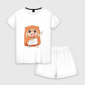 Женская пижама с шортиками хлопок с принтом Umaru Chan в Кировске, 100% хлопок | футболка прямого кроя, шорты свободные с широкой мягкой резинкой | Тематика изображения на принте: anime | аниме | анимэ | умару