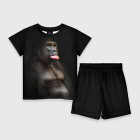 Детский костюм с шортами 3D с принтом Горилла в Кировске,  |  | горилла | животные | обезьяна | прикол | природа | смешно | юмор | язык