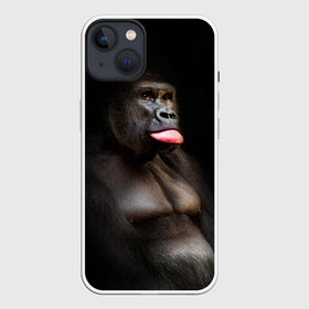 Чехол для iPhone 13 с принтом Горилла в Кировске,  |  | горилла | животные | обезьяна | прикол | природа | смешно | юмор | язык