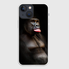 Чехол для iPhone 13 mini с принтом Горилла в Кировске,  |  | горилла | животные | обезьяна | прикол | природа | смешно | юмор | язык