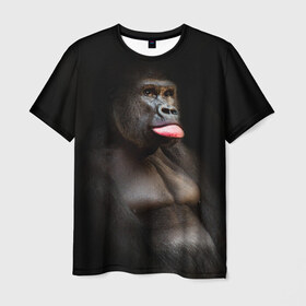 Мужская футболка 3D с принтом Горилла в Кировске, 100% полиэфир | прямой крой, круглый вырез горловины, длина до линии бедер | горилла | животные | обезьяна | прикол | природа | смешно | юмор | язык