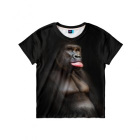 Детская футболка 3D с принтом Горилла в Кировске, 100% гипоаллергенный полиэфир | прямой крой, круглый вырез горловины, длина до линии бедер, чуть спущенное плечо, ткань немного тянется | горилла | животные | обезьяна | прикол | природа | смешно | юмор | язык
